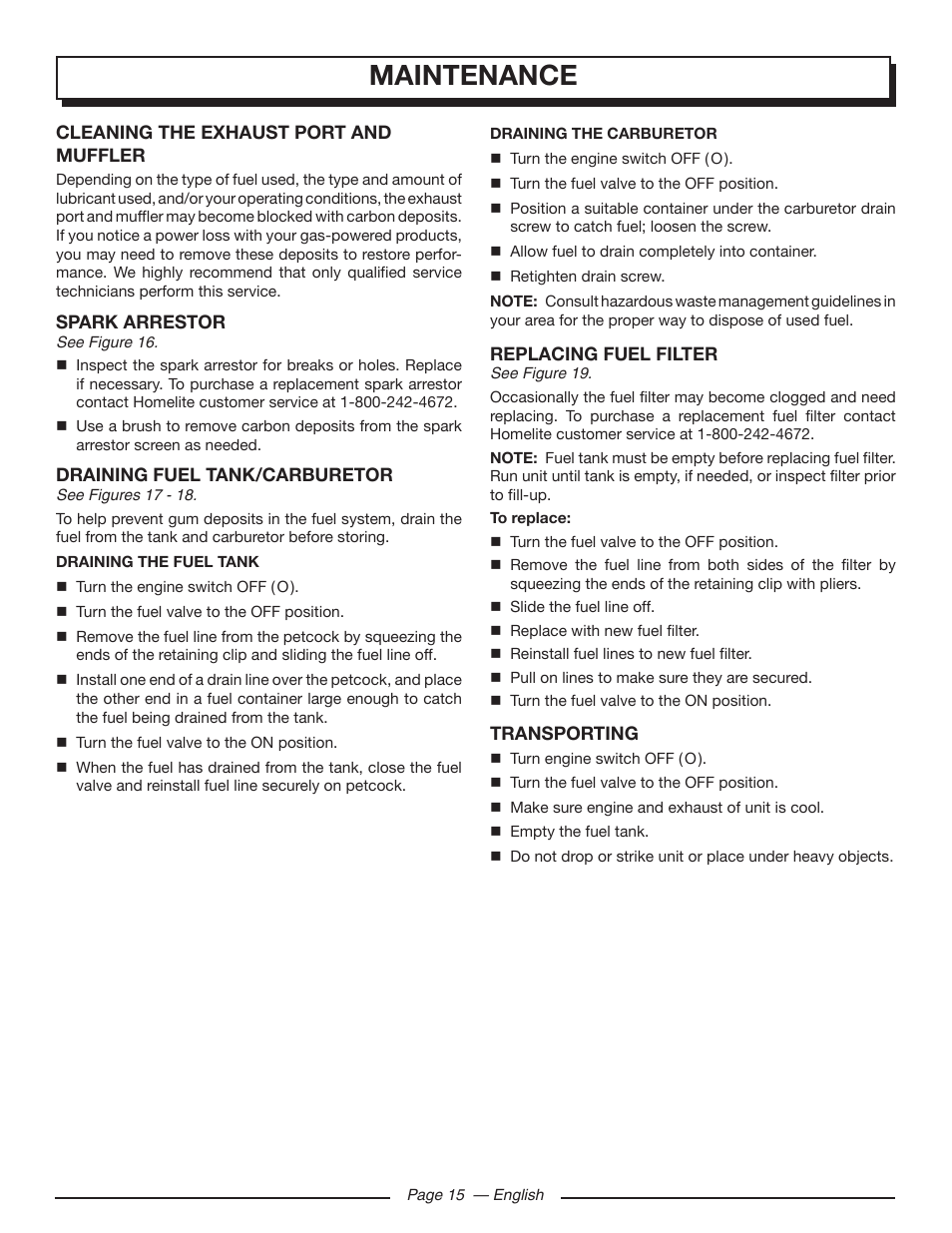Maintenance | Homelite UT905011 User Manual | Page 19 / 64