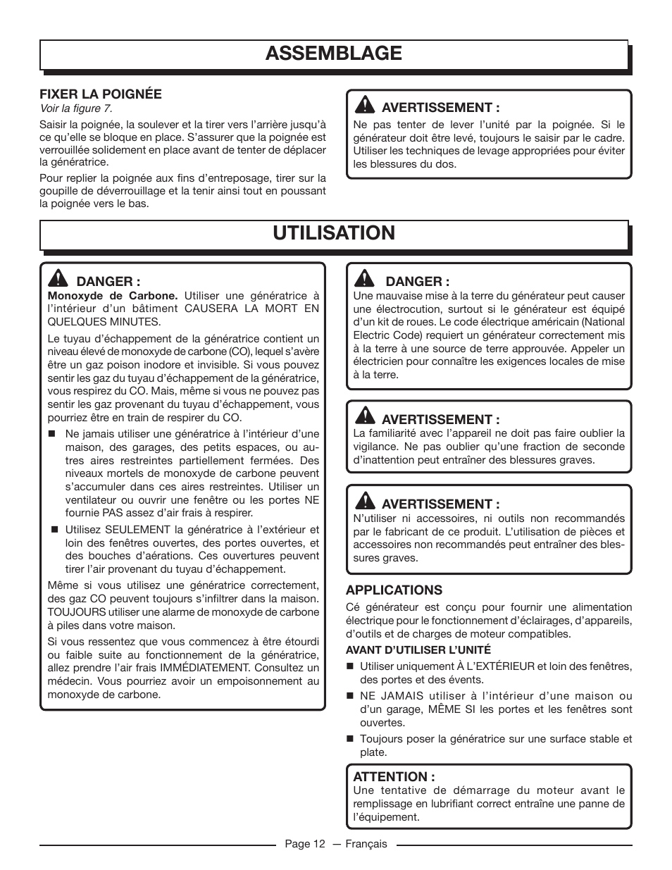 Assemblage utilisation | Homelite UT905011 User Manual | Page 35 / 64