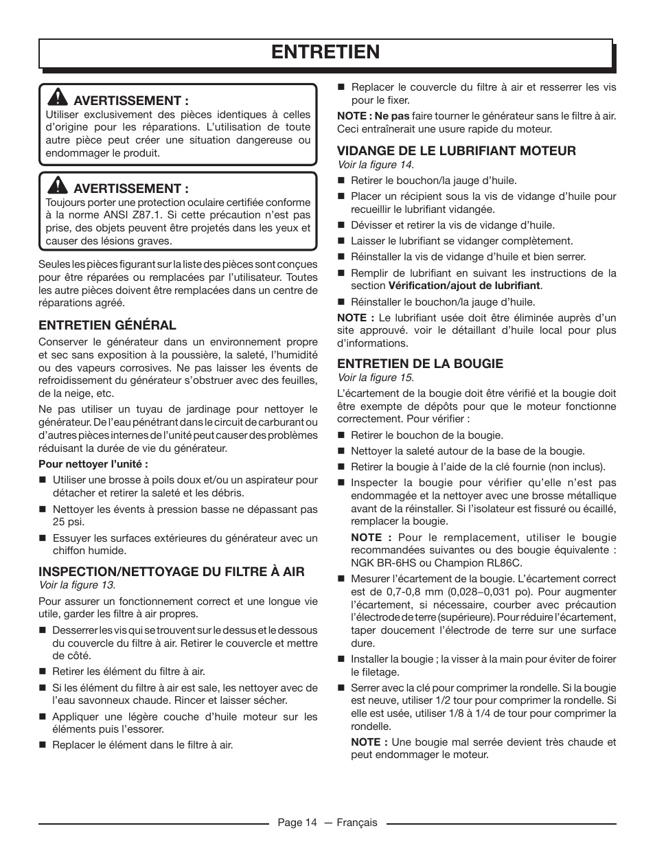 Entretien | Homelite UT905011 User Manual | Page 37 / 64