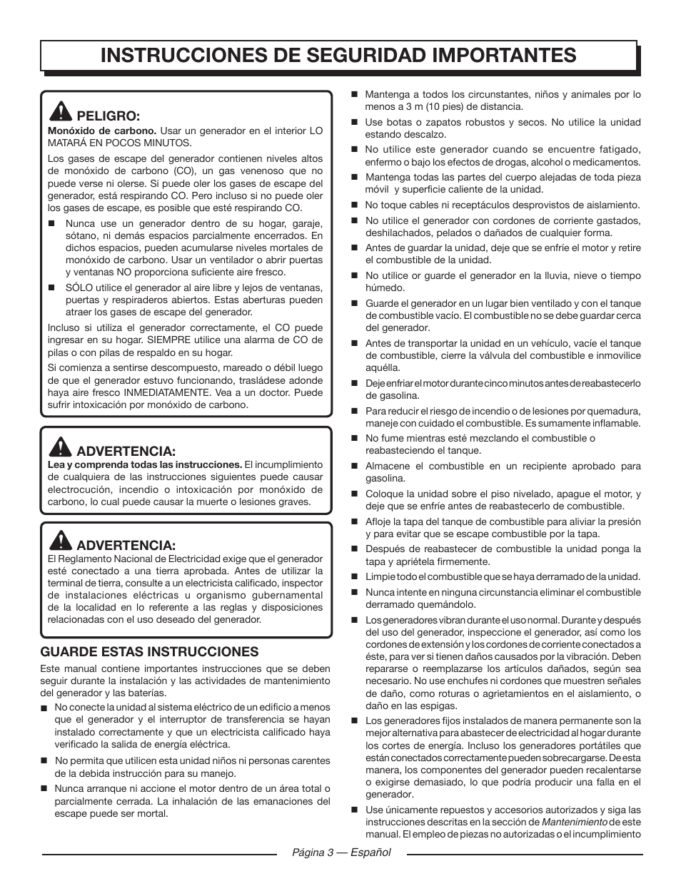 Instrucciones de seguridad importantes, Peligro, Advertencia | Guarde estas instrucciones | Homelite UT905011 User Manual | Page 45 / 64