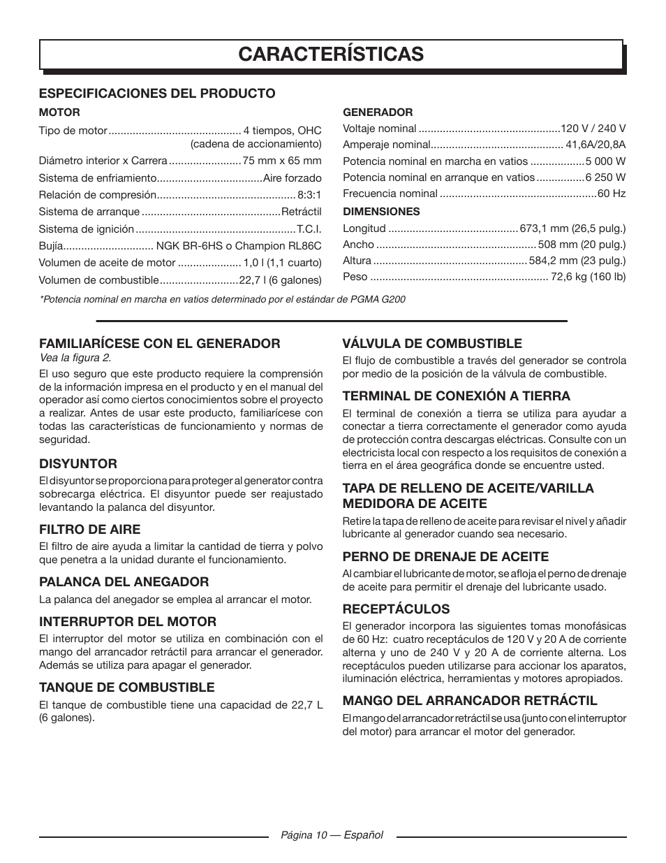 Características | Homelite UT905011 User Manual | Page 52 / 64