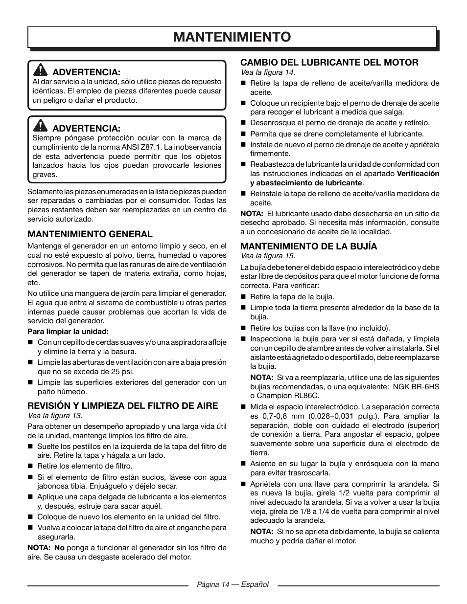 Mantenimiento | Homelite UT905011 User Manual | Page 56 / 64
