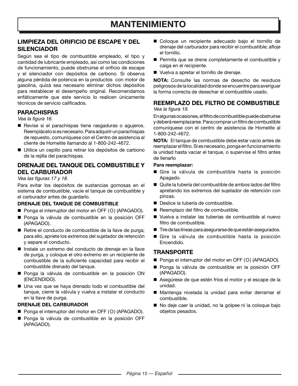 Mantenimiento | Homelite UT905011 User Manual | Page 57 / 64