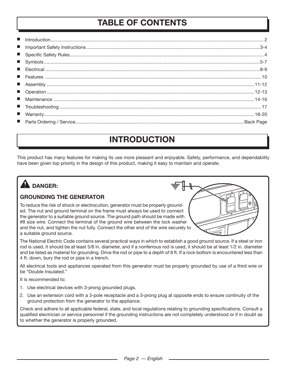 Table of contents introduction | Homelite UT905011 User Manual | Page 6 / 64