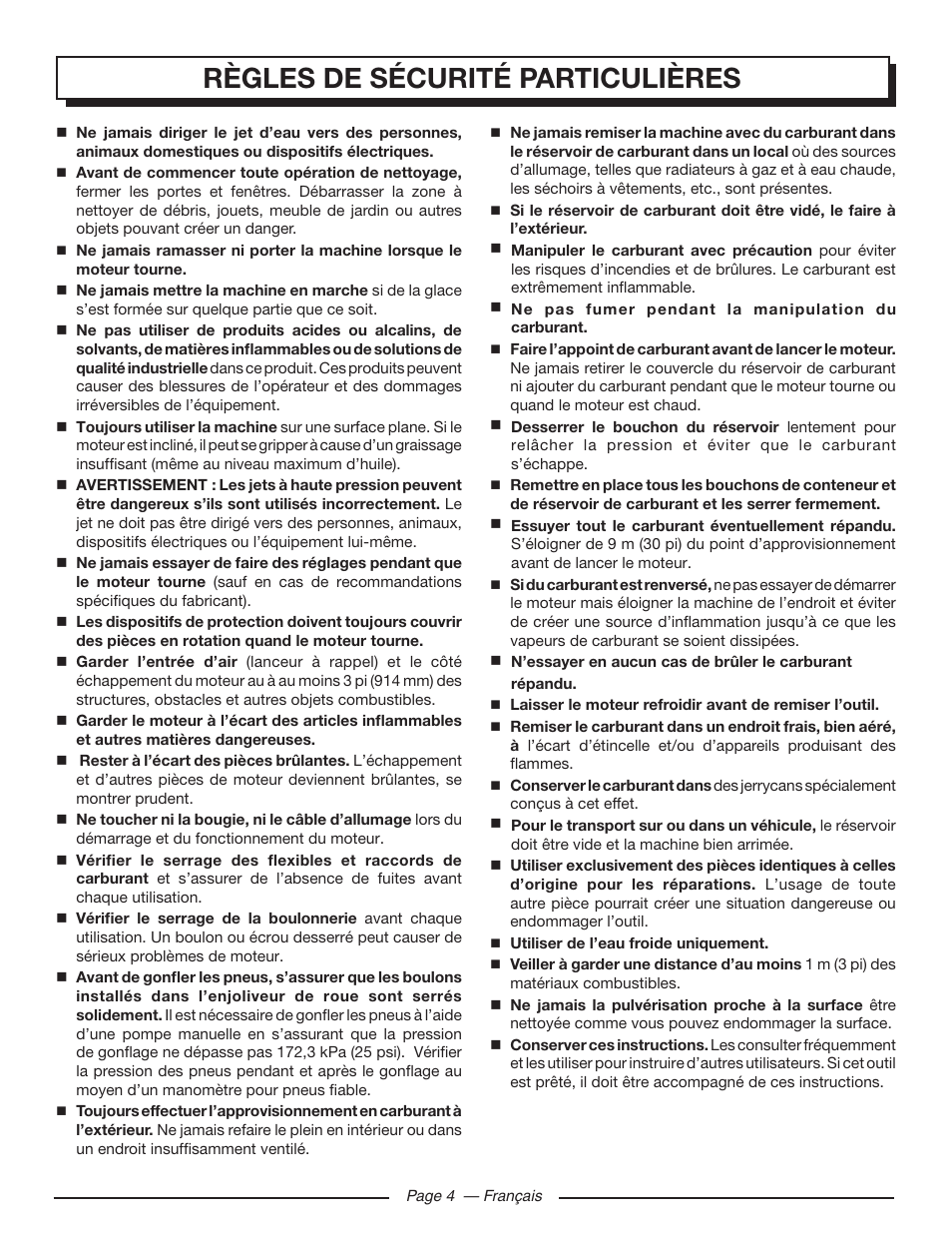 Règles de sécurité particulières | Homelite HLCA80710 User Manual | Page 22 / 52