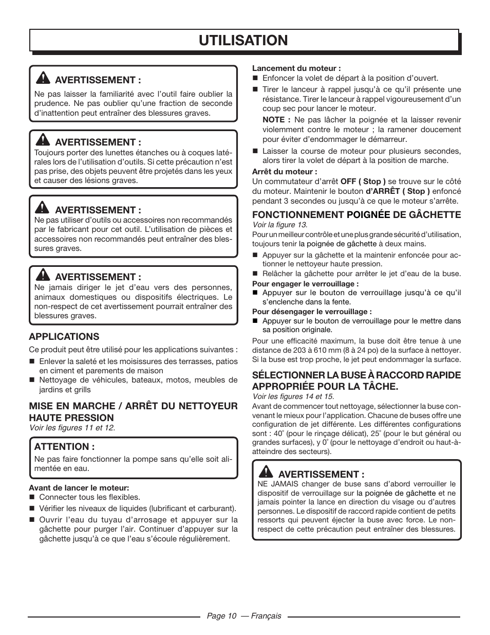 Utilisation | Homelite HLCA80710 User Manual | Page 28 / 52