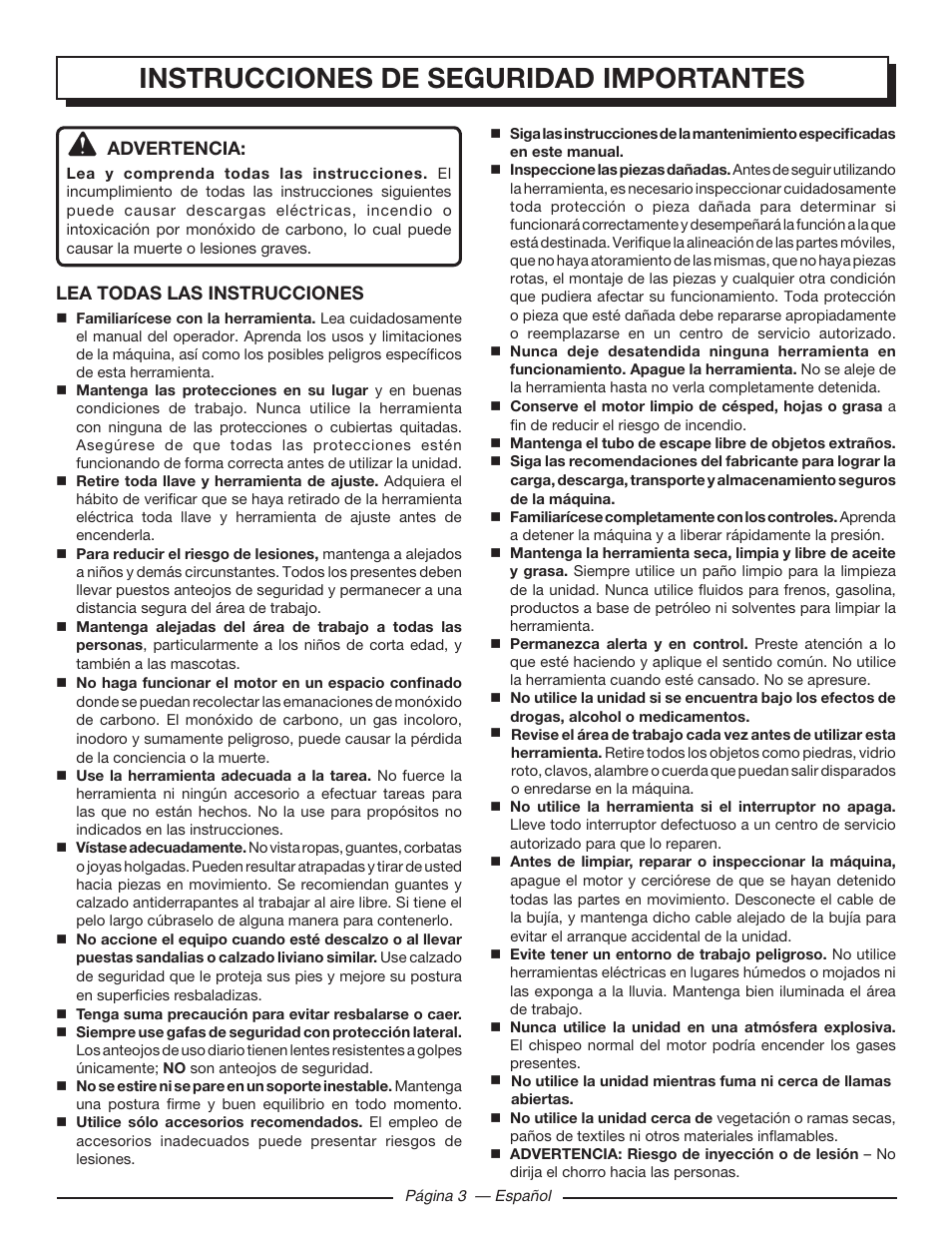 Instrucciones de seguridad importantes | Homelite HLCA80710 User Manual | Page 35 / 52