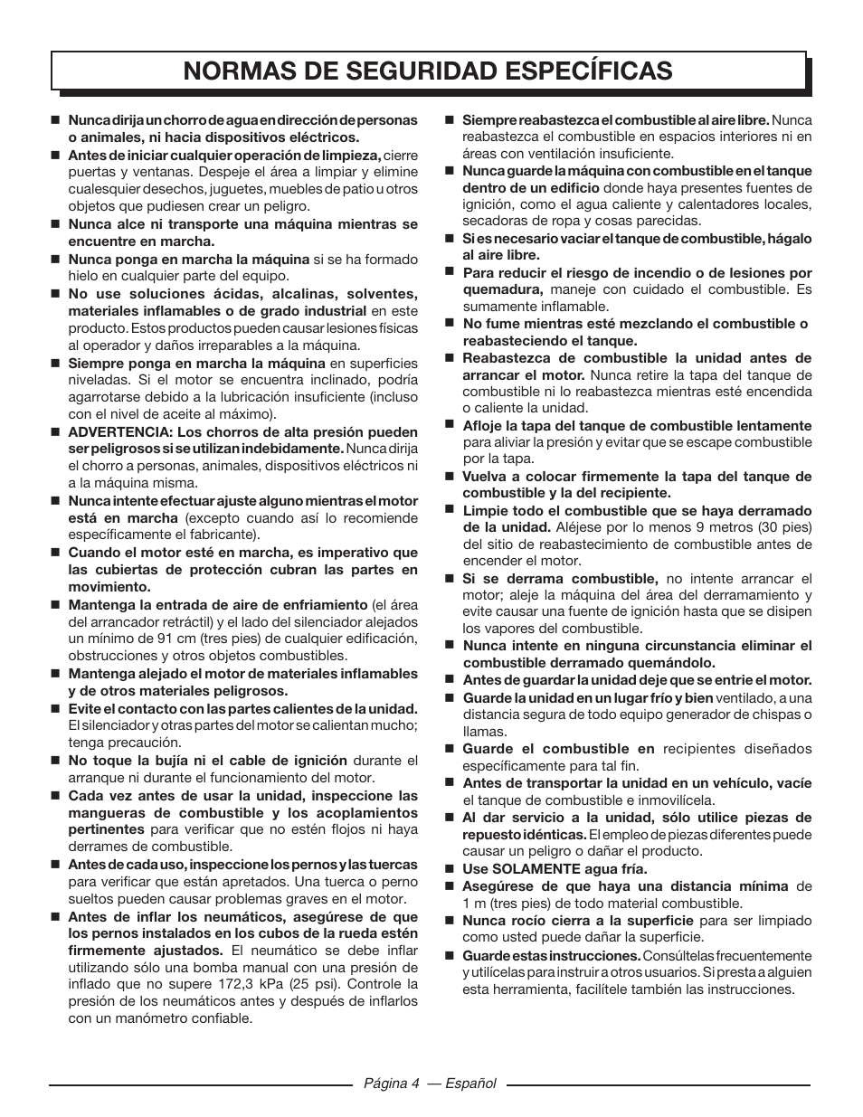 Normas de seguridad específicas | Homelite HLCA80710 User Manual | Page 36 / 52