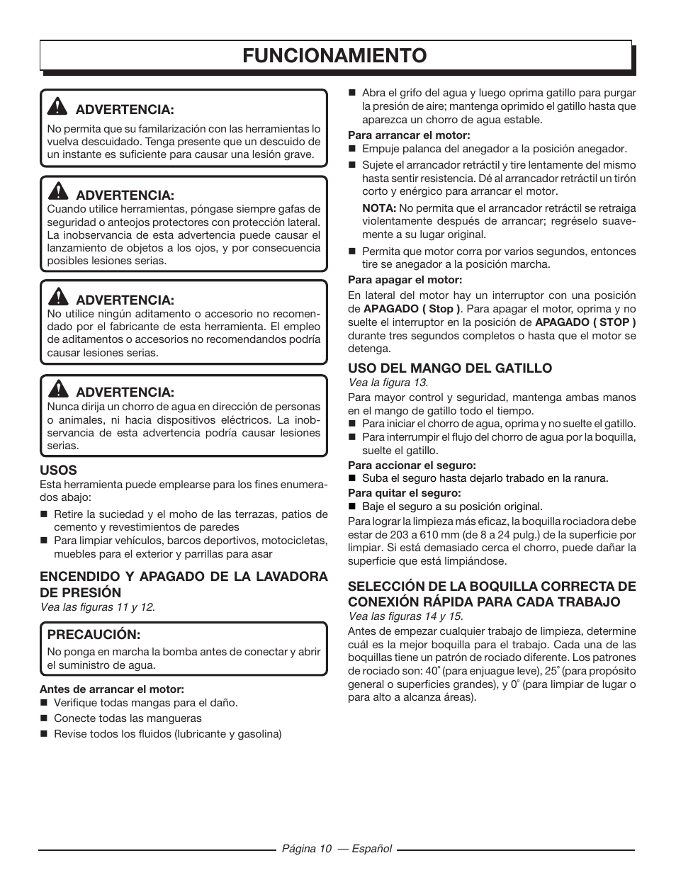 Funcionamiento | Homelite HLCA80710 User Manual | Page 42 / 52