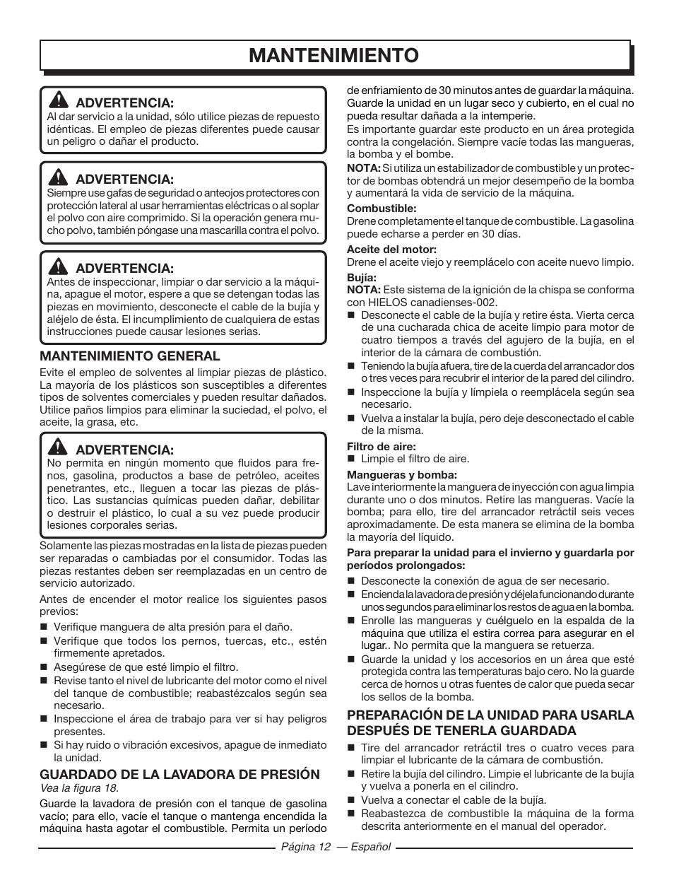 Mantenimiento | Homelite HLCA80710 User Manual | Page 44 / 52