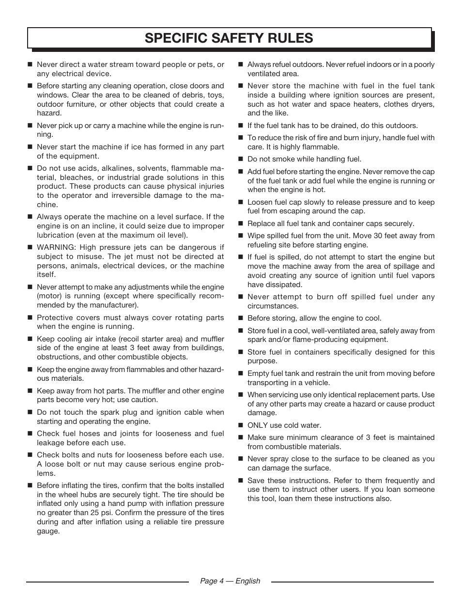 Specific safety rules | Homelite HLCA80710 User Manual | Page 8 / 52