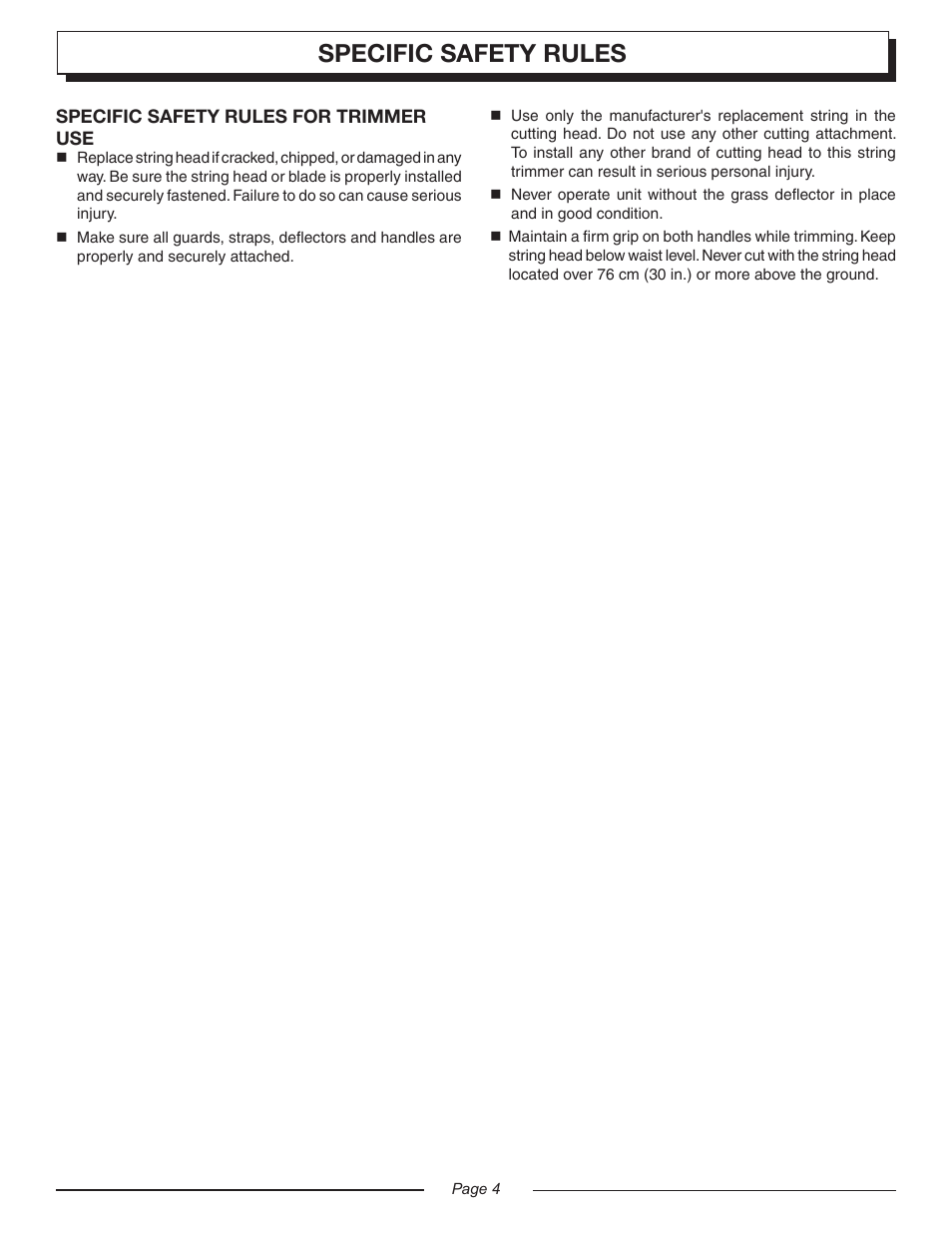 Specific safety rules | Homelite UT20045 User Manual | Page 4 / 24
