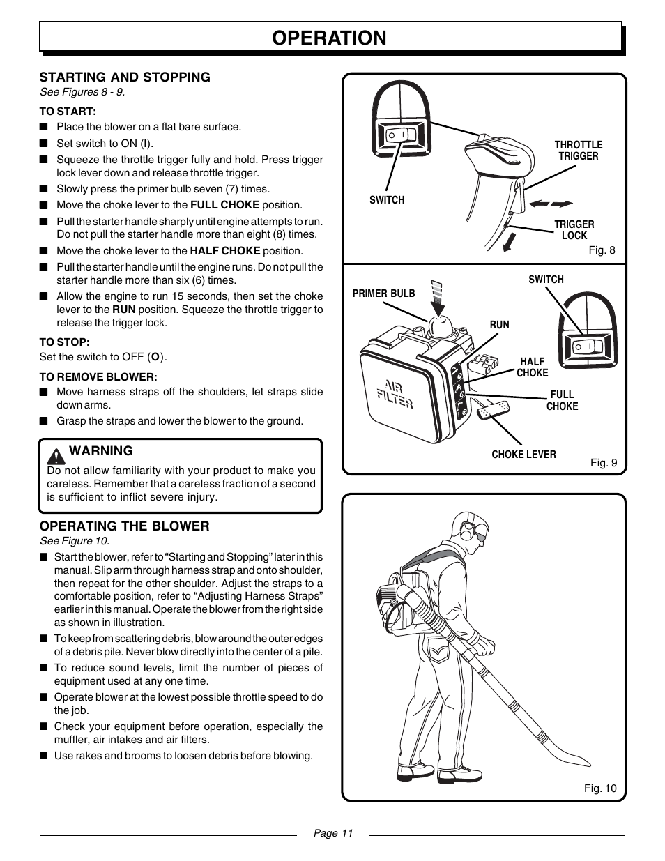 Operation | Homelite BACKPACKER II UT08571 User Manual | Page 11 / 18