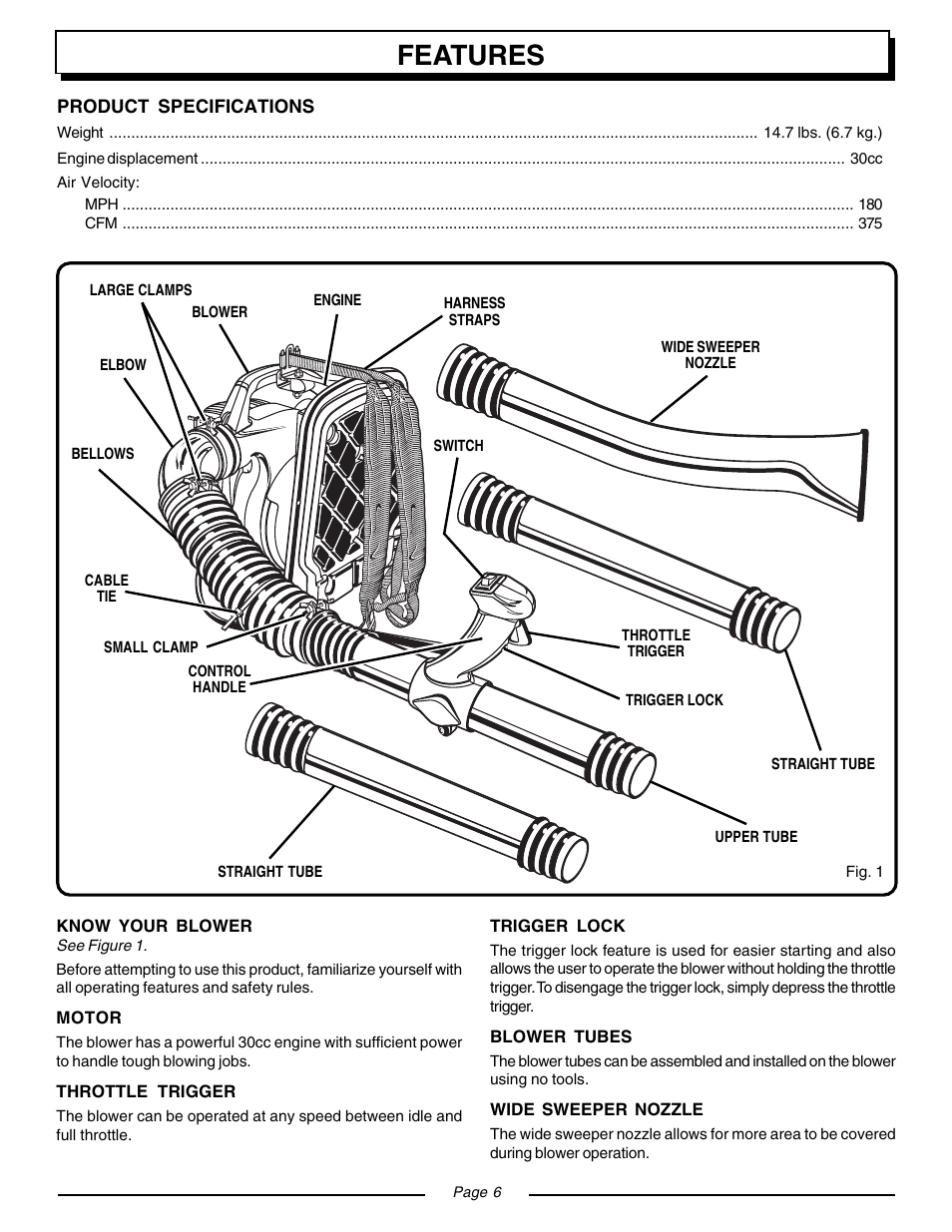 Features | Homelite BACKPACKER II UT08571 User Manual | Page 6 / 18