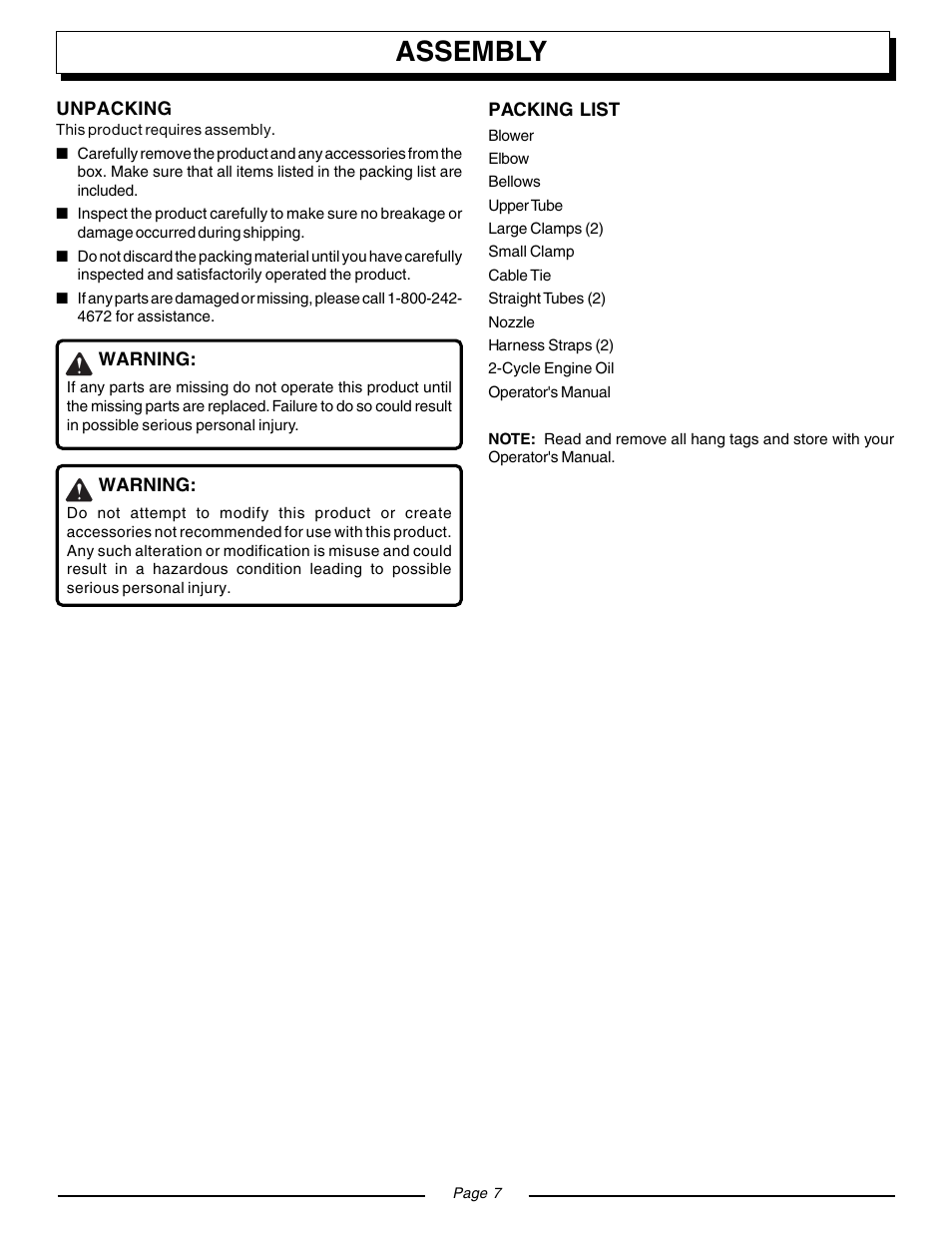 Assembly | Homelite BACKPACKER II UT08571 User Manual | Page 7 / 18