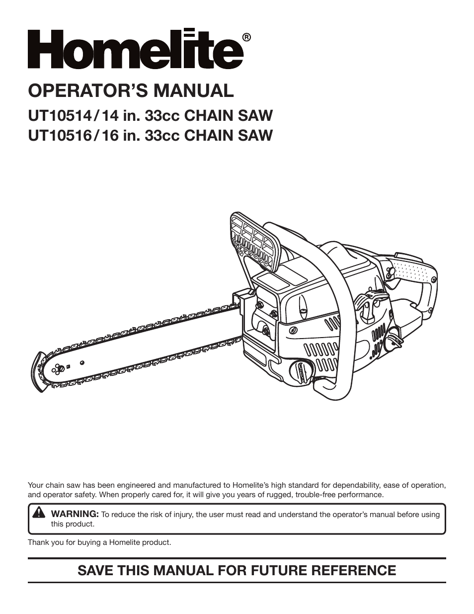 Homelite UT10516/16 IN. 33CC User Manual | 38 pages