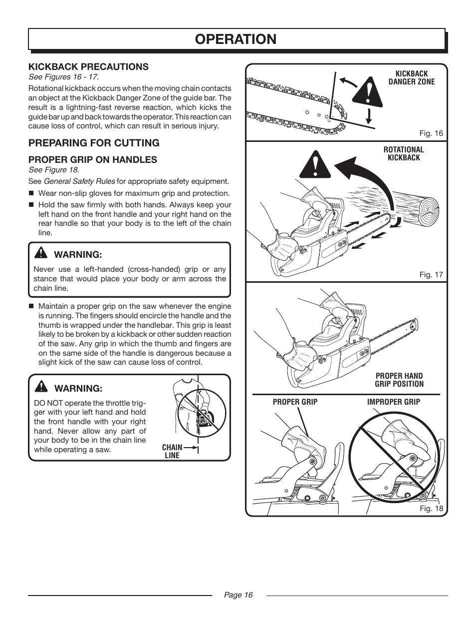 Operation, Preparing for cutting | Homelite UT10516/16 IN. 33CC User Manual | Page 16 / 38