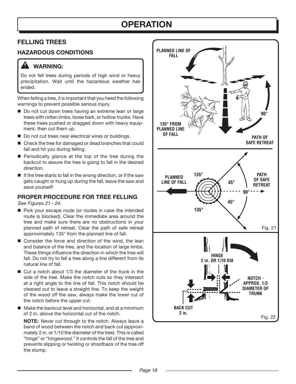 Operation, Felling trees | Homelite UT10516/16 IN. 33CC User Manual | Page 18 / 38