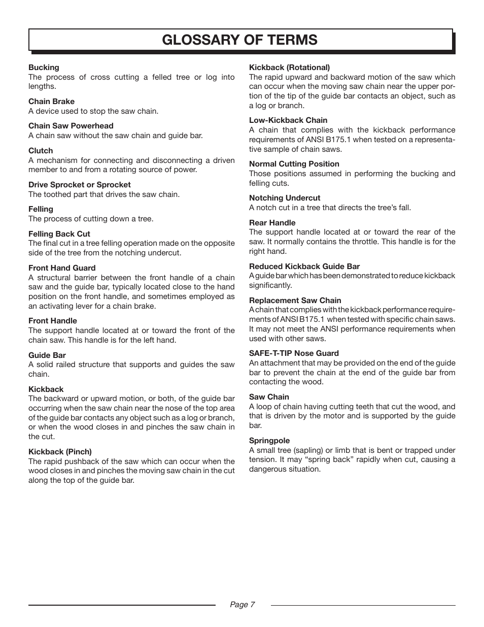 Glossary of terms | Homelite UT10516/16 IN. 33CC User Manual | Page 7 / 38