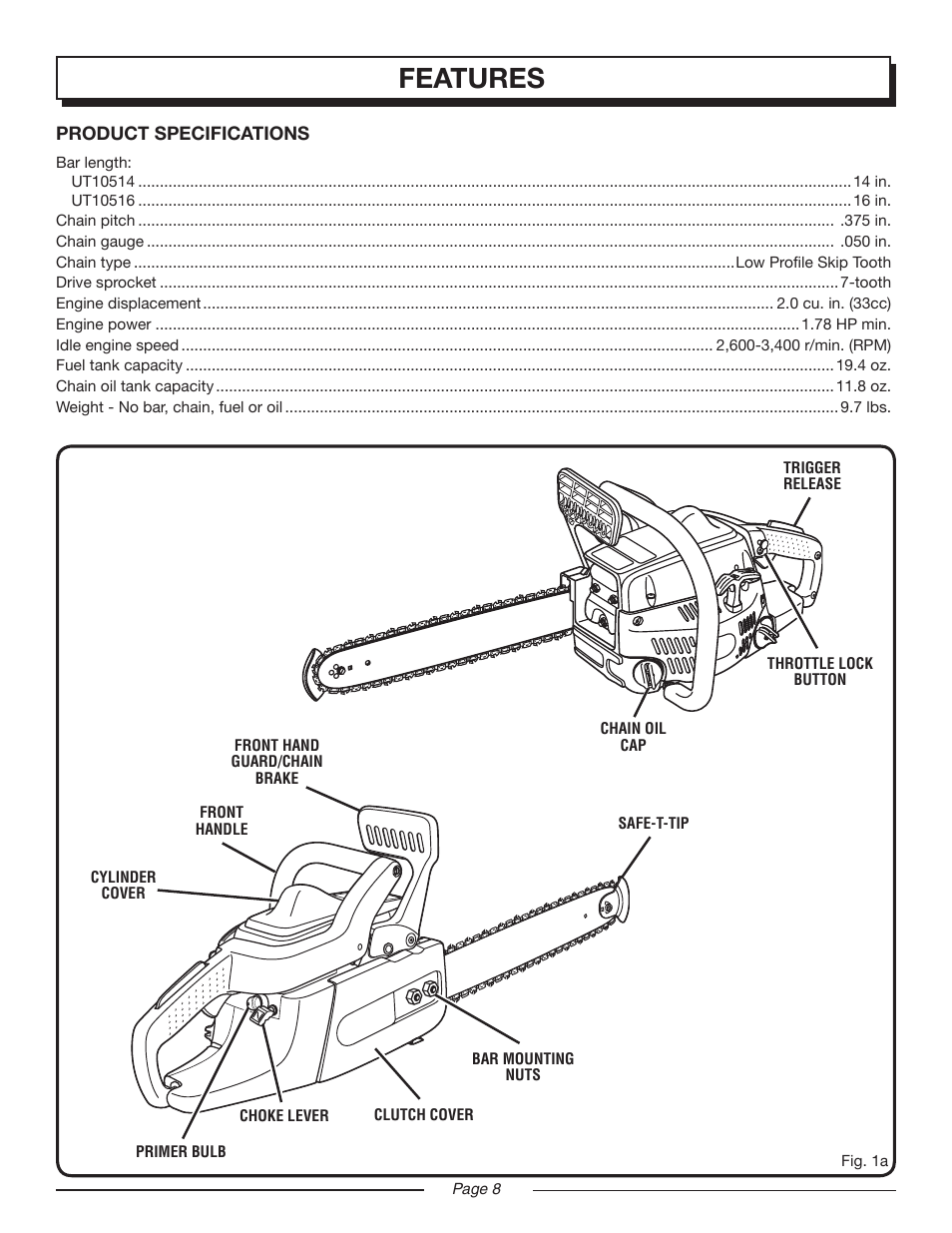 Features | Homelite UT10516/16 IN. 33CC User Manual | Page 8 / 38