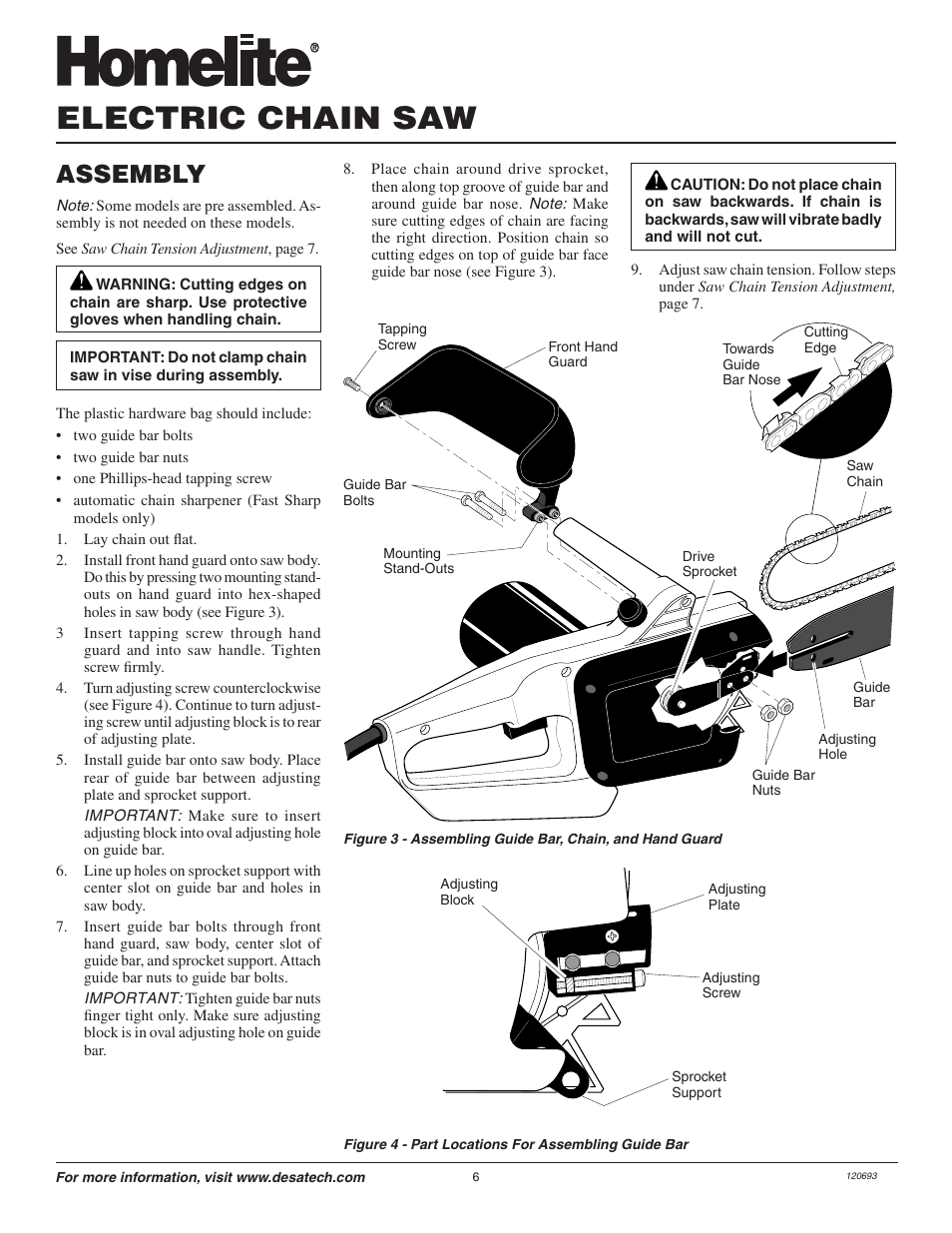 Electric chain saw, Assembly | Homelite UT13130 User Manual | Page 6 / 20