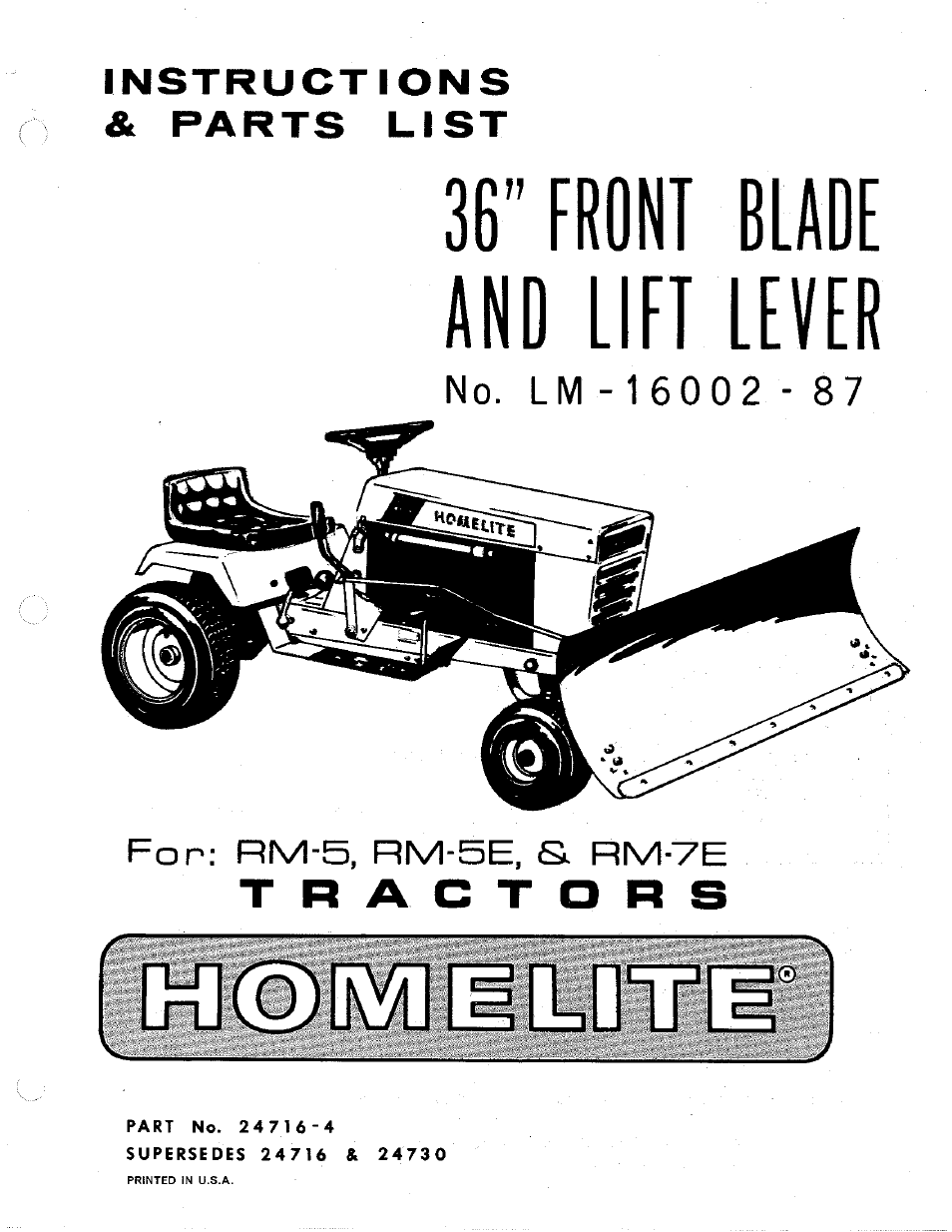 Homelite Tractors User Manual | 4 pages