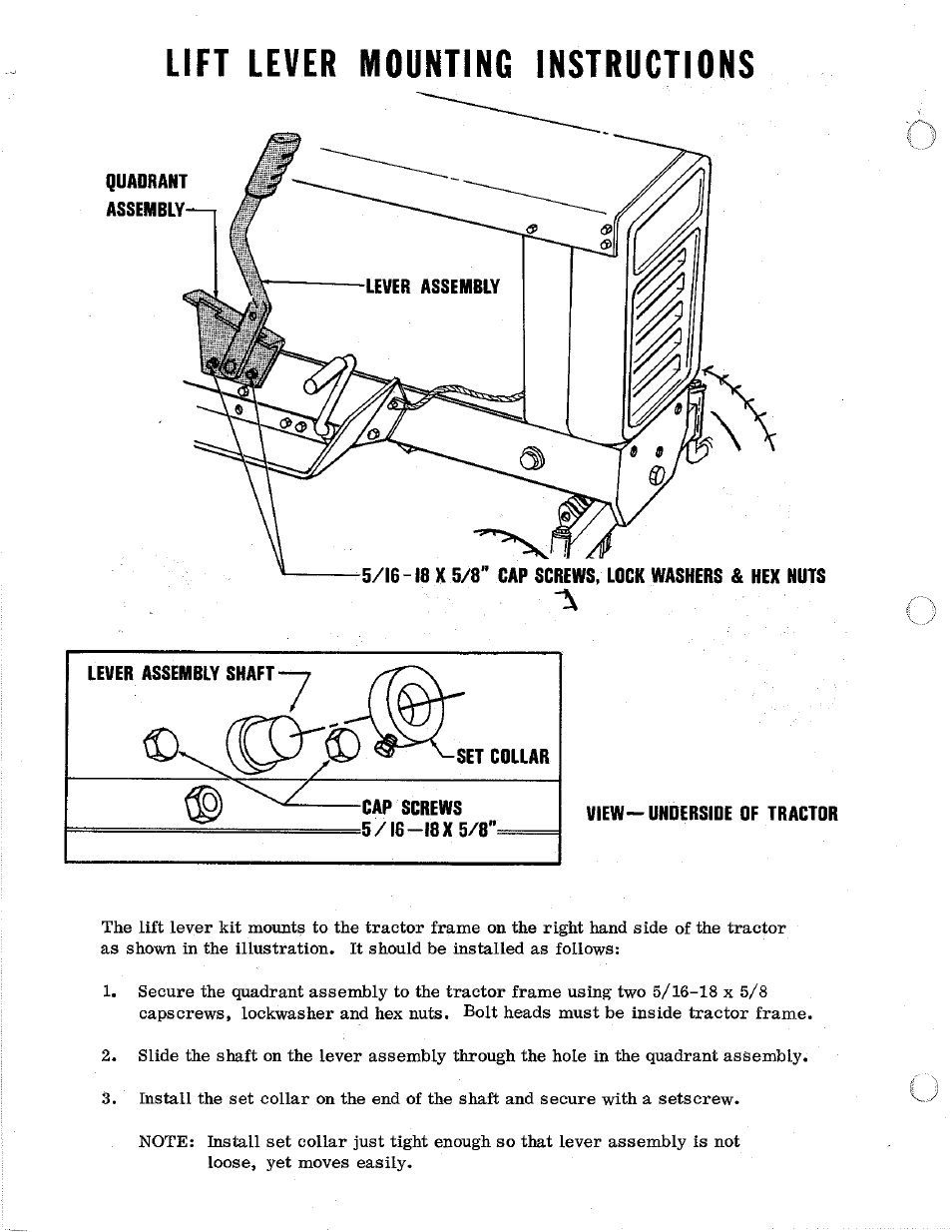 Lift lever mounting instructions | Homelite Tractors User Manual | Page 2 / 4