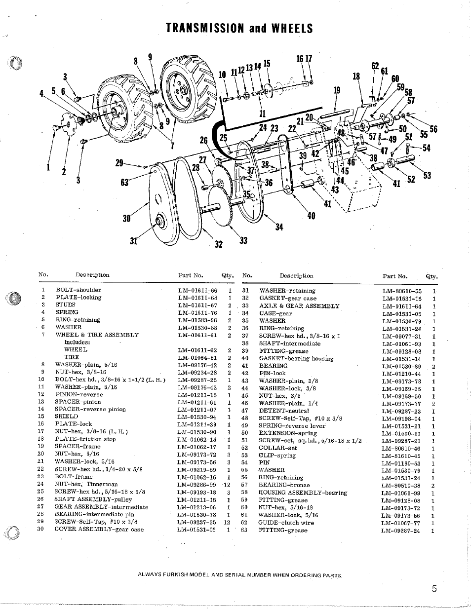 Transmission and wheels | Homelite S-4 User Manual | Page 5 / 12