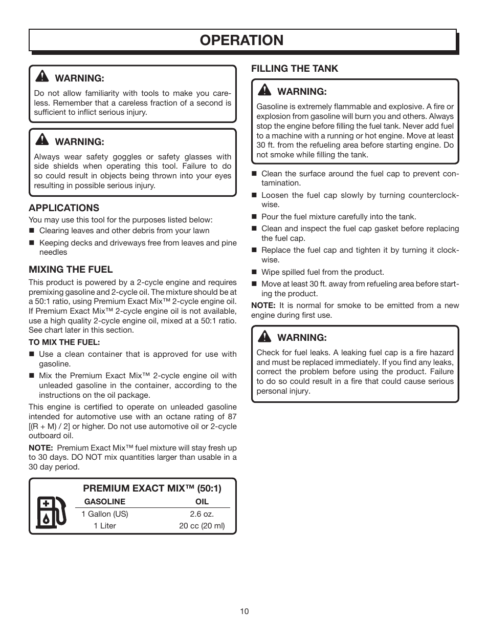Operation | Homelite BACKPACKER II UT08572A User Manual | Page 10 / 18