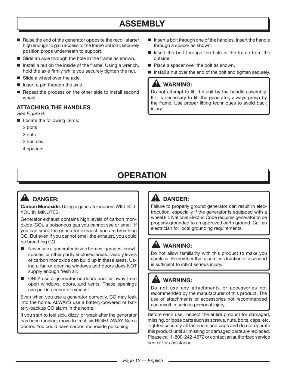 Assembly, Operation | Homelite HG5000 User Manual | Page 16 / 60
