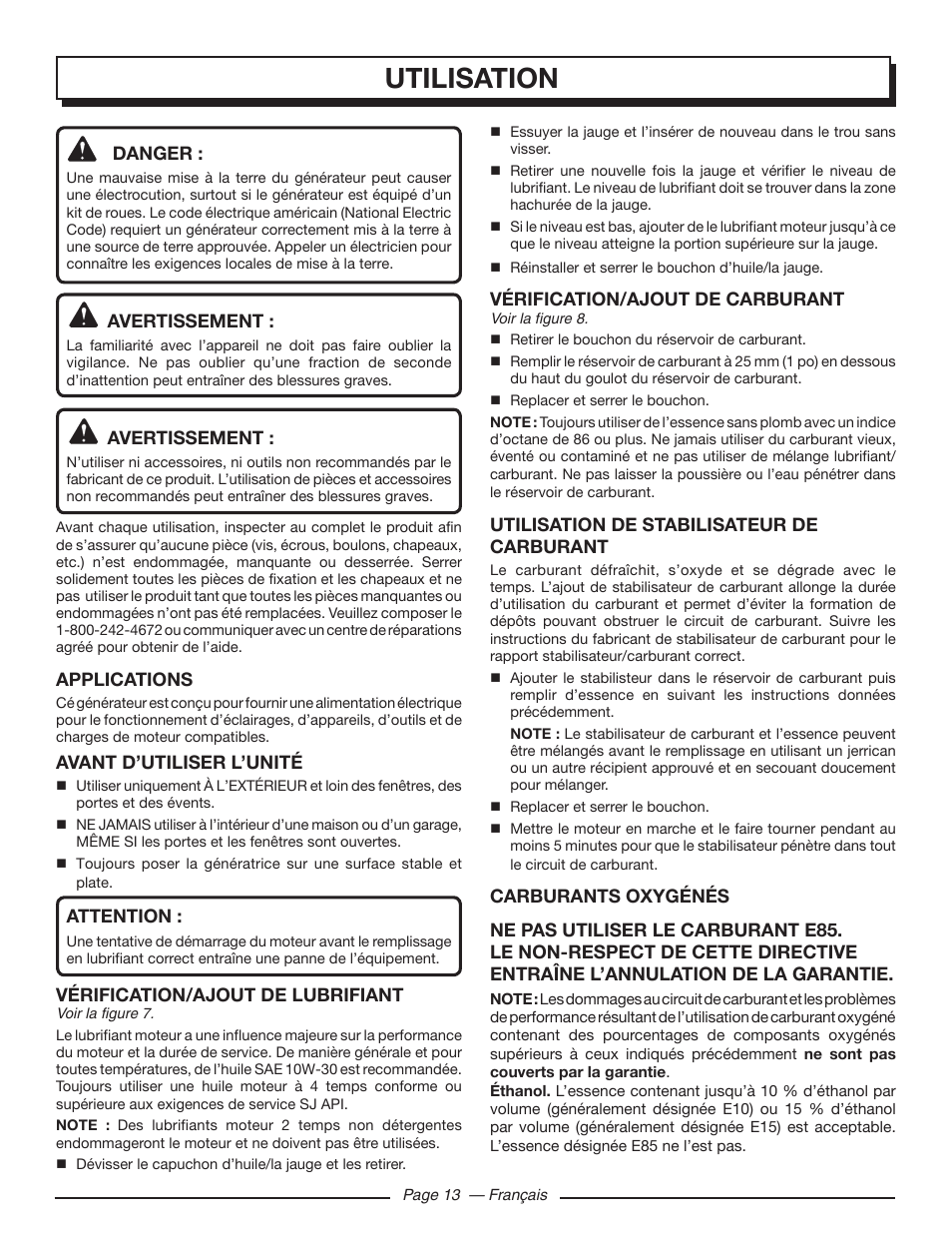 Utilisation | Homelite HG5000 User Manual | Page 35 / 60