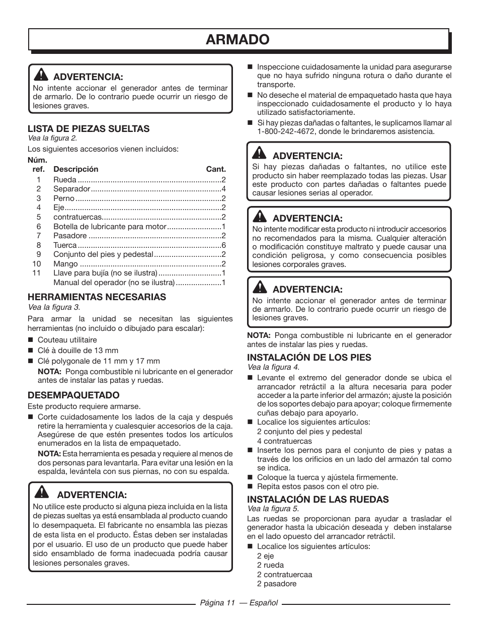 Armado | Homelite HG5000 User Manual | Page 51 / 60