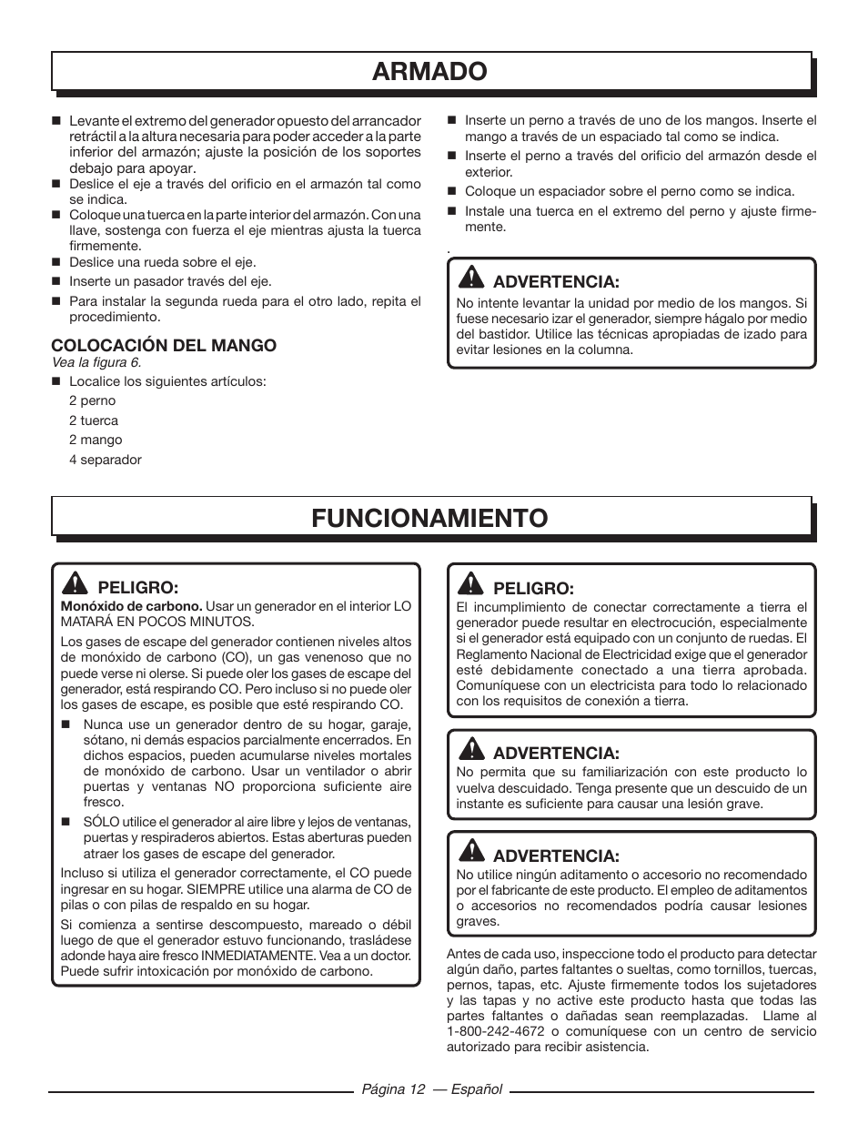 Armado, Funcionamiento | Homelite HG5000 User Manual | Page 52 / 60