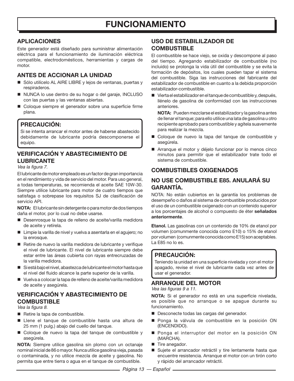 Funcionamiento | Homelite HG5000 User Manual | Page 53 / 60