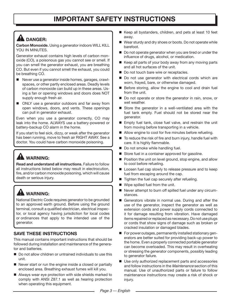 Important safety instructions | Homelite HG5000 User Manual | Page 7 / 60