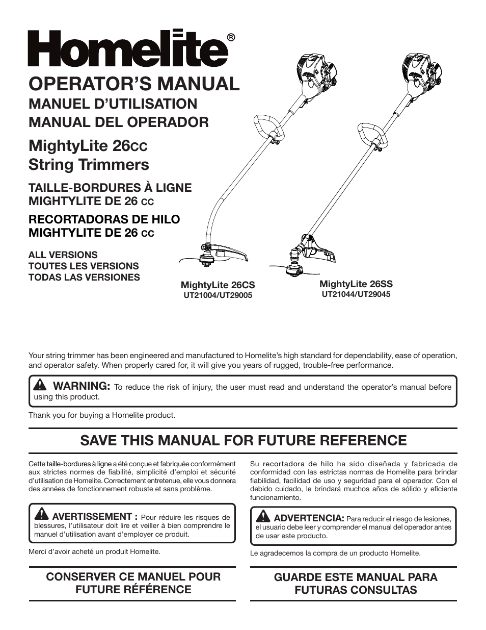 Homelite MIGHTYLITE 26SS User Manual | 44 pages