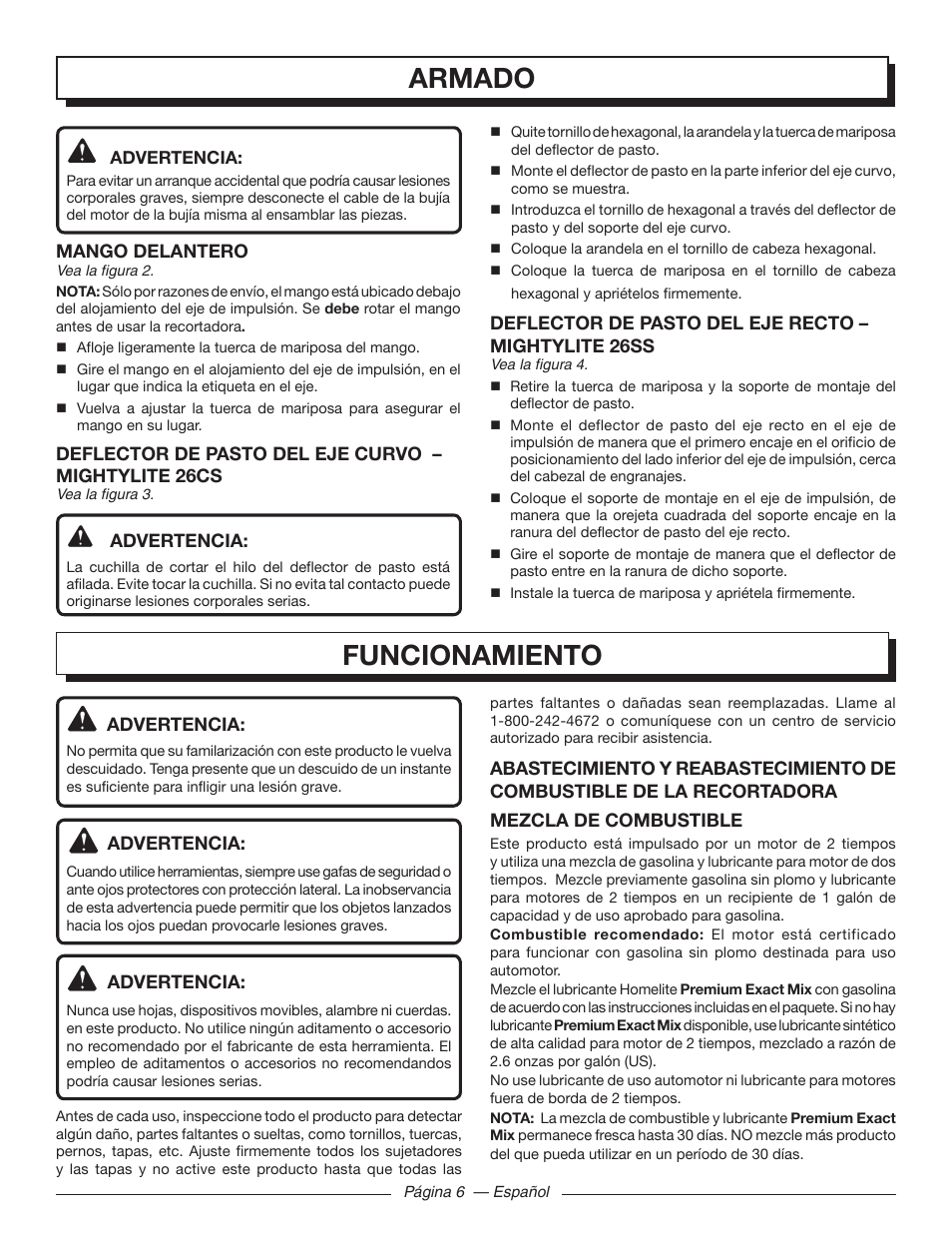 Armado, Funcionamiento | Homelite MIGHTYLITE 26SS User Manual | Page 34 / 44