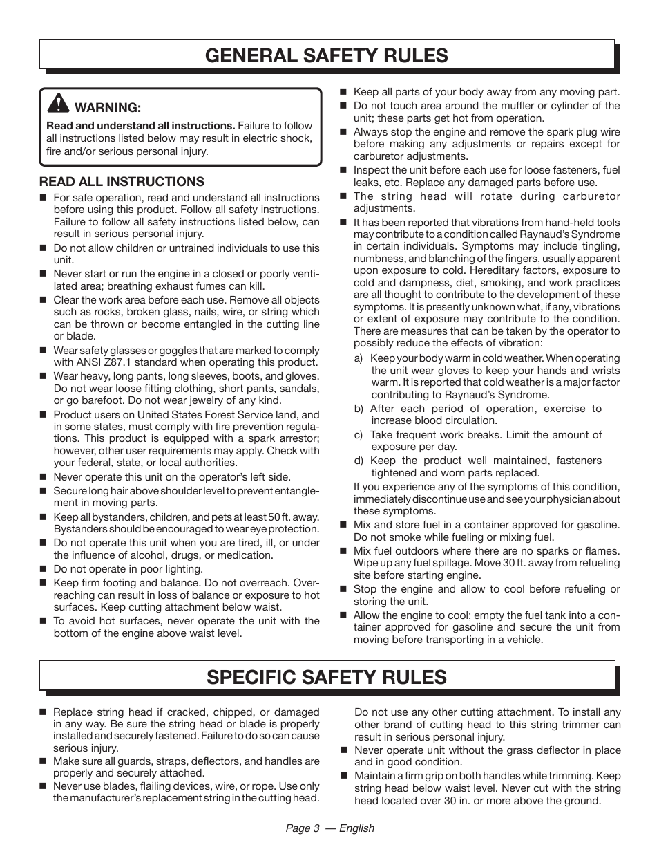 General safety rules, Specific safety rules | Homelite MIGHTYLITE 26SS User Manual | Page 7 / 44