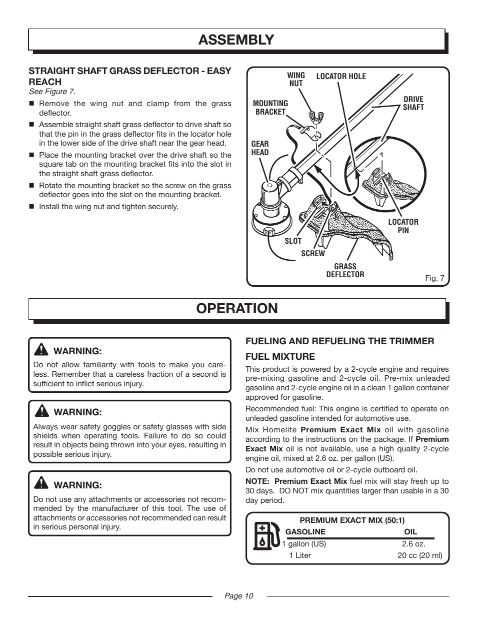 Assembly, Operation | Homelite UT20024A User Manual | Page 10 / 22