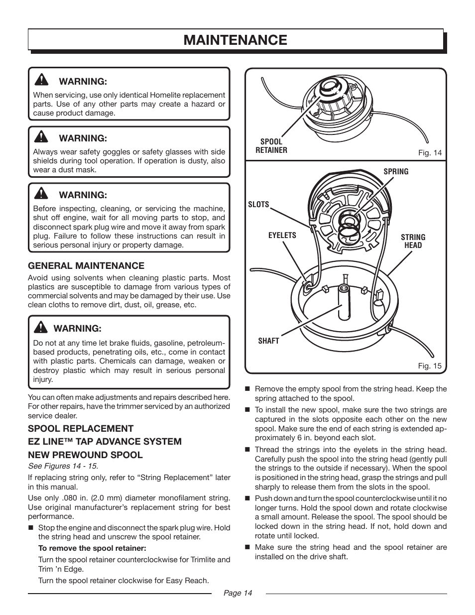 Maintenance | Homelite UT20024A User Manual | Page 14 / 22