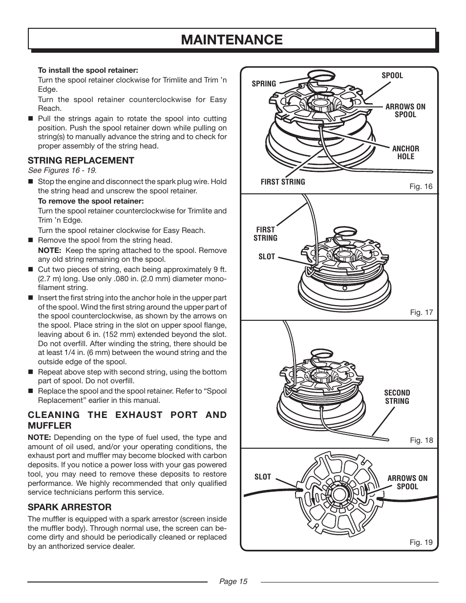 Maintenance | Homelite UT20024A User Manual | Page 15 / 22