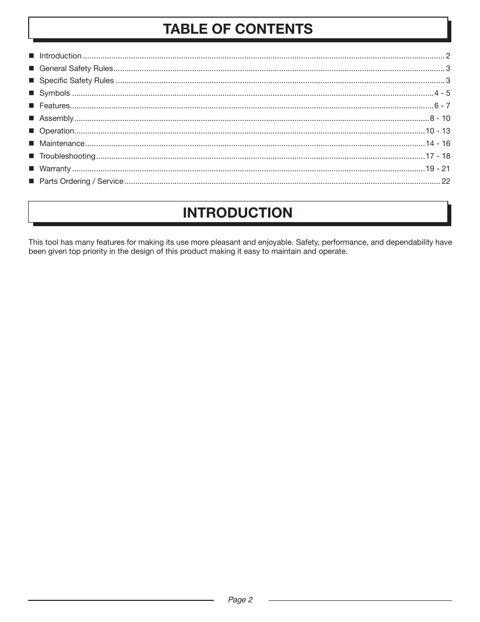 Introduction table of contents | Homelite UT20024A User Manual | Page 2 / 22