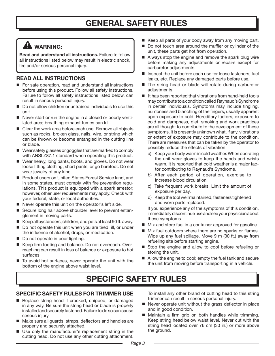 General safety rules, Specific safety rules | Homelite UT20024A User Manual | Page 3 / 22