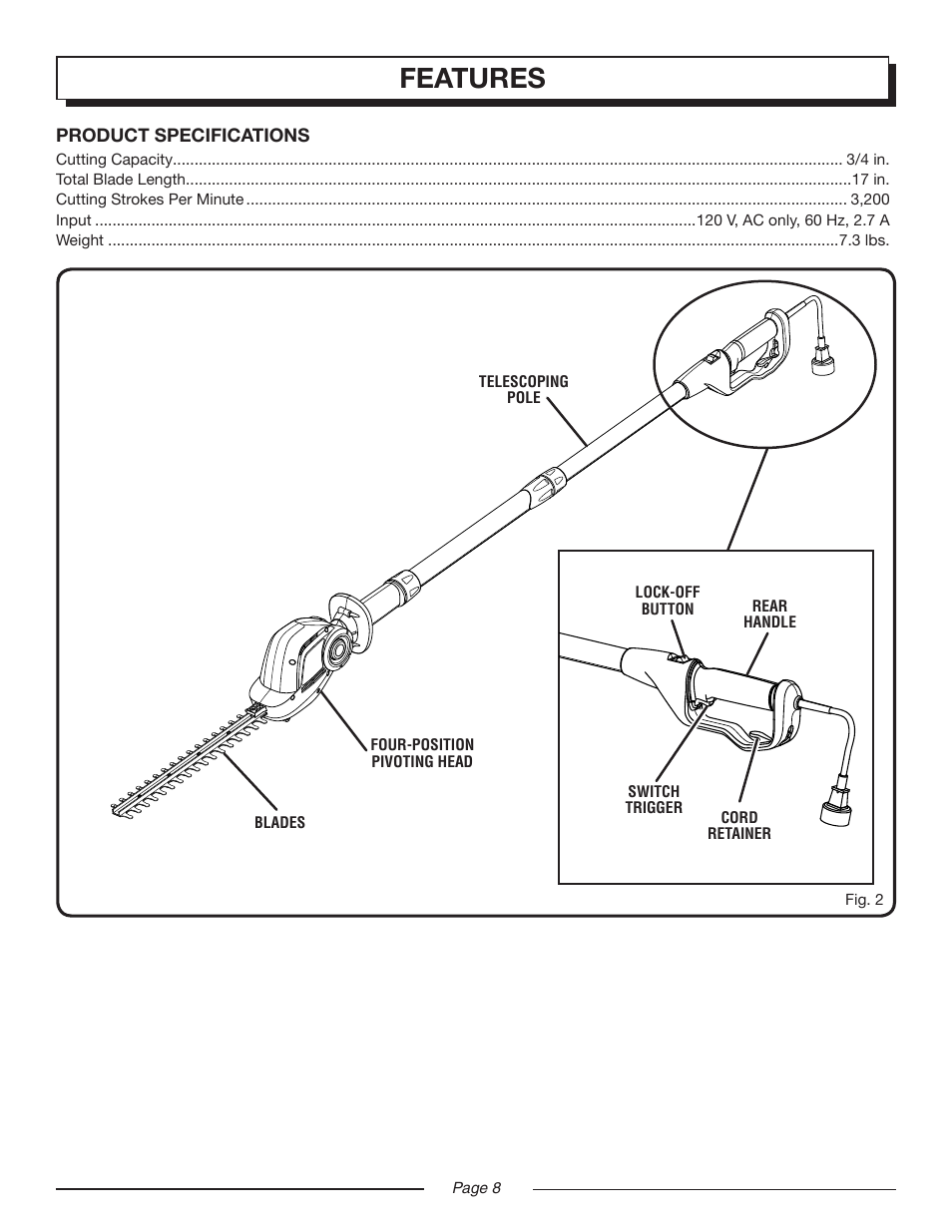 Features | Homelite UT44160 User Manual | Page 8 / 16