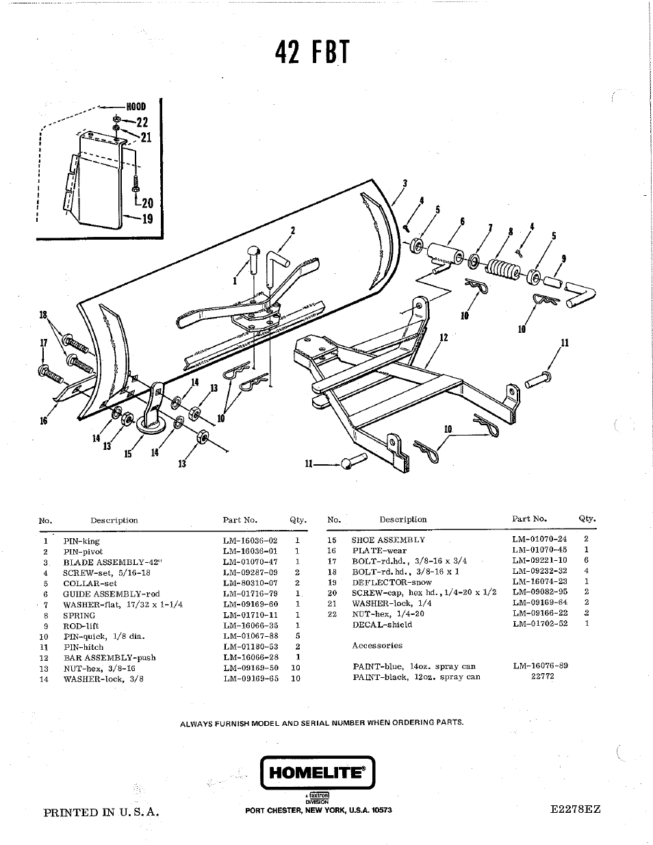 Homellte, 42 fbt, Printed in u.s. a | E2278ez | Homelite T-15 User Manual | Page 2 / 2