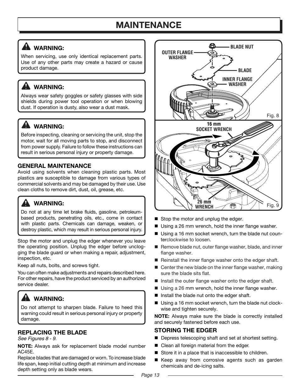 Maintenance | Homelite UT45100 User Manual | Page 13 / 18