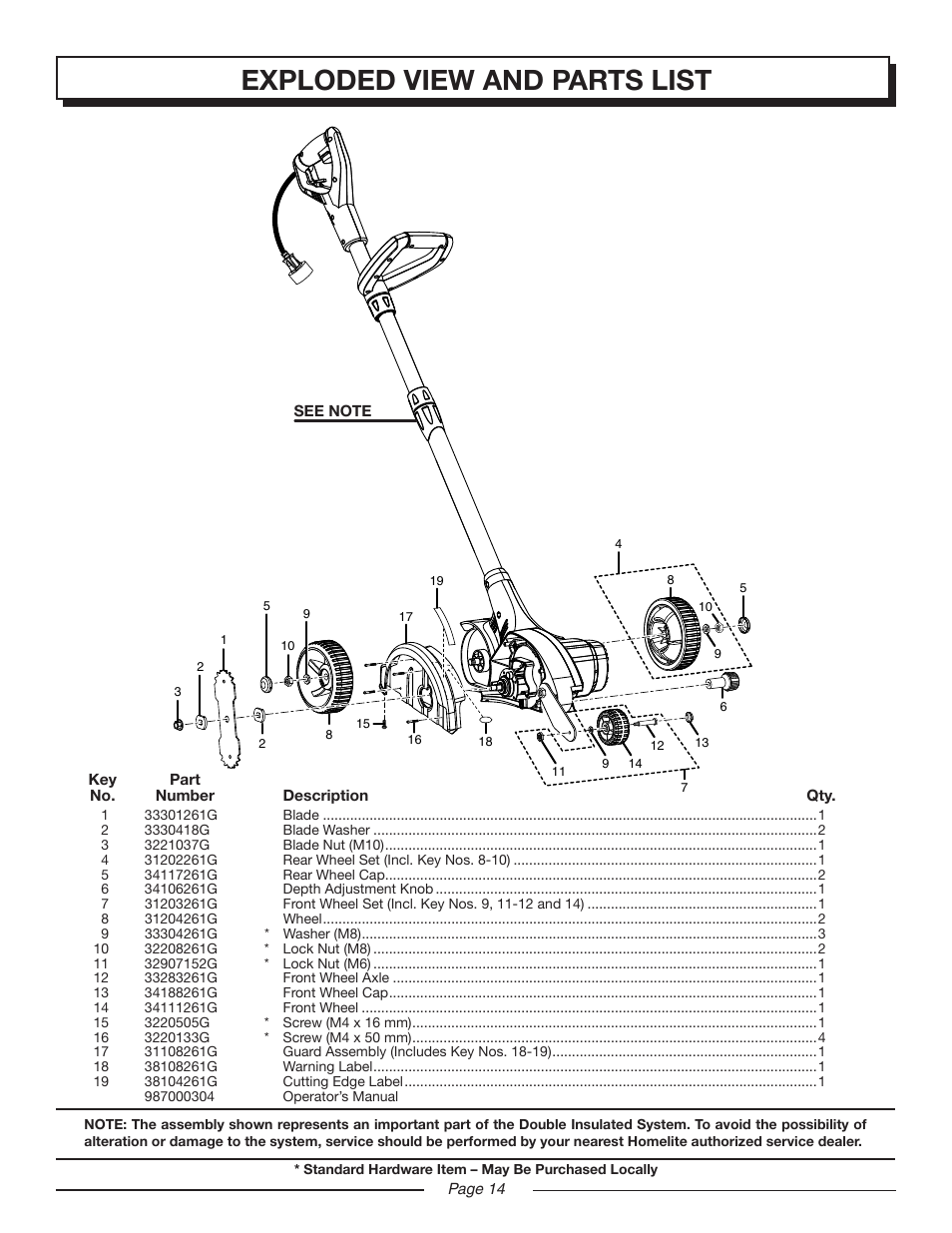 Exploded view and parts list | Homelite UT45100 User Manual | Page 14 / 18