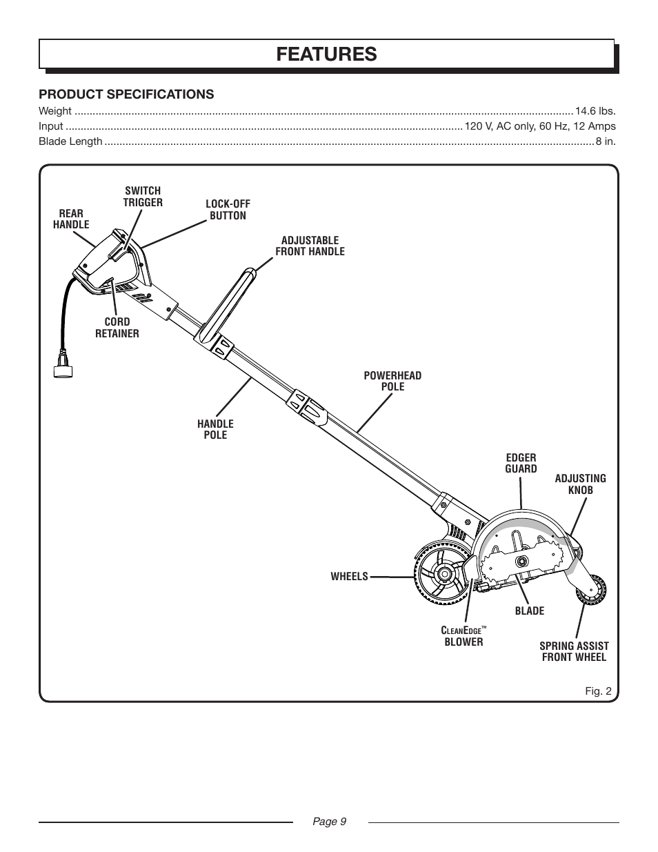 Features | Homelite UT45100 User Manual | Page 9 / 18