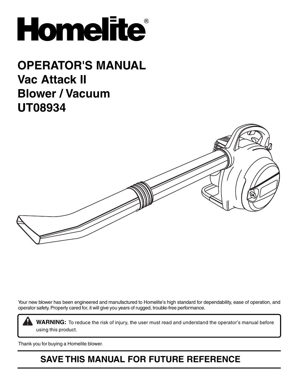 Homelite VAC ATTACK II UT08934 User Manual | 18 pages