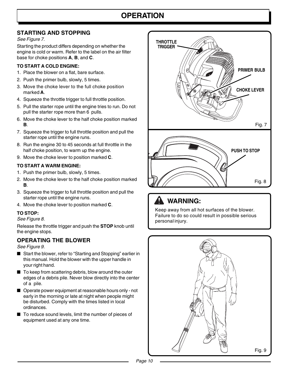 Operation, Warning | Homelite VAC ATTACK II UT08934 User Manual | Page 10 / 18